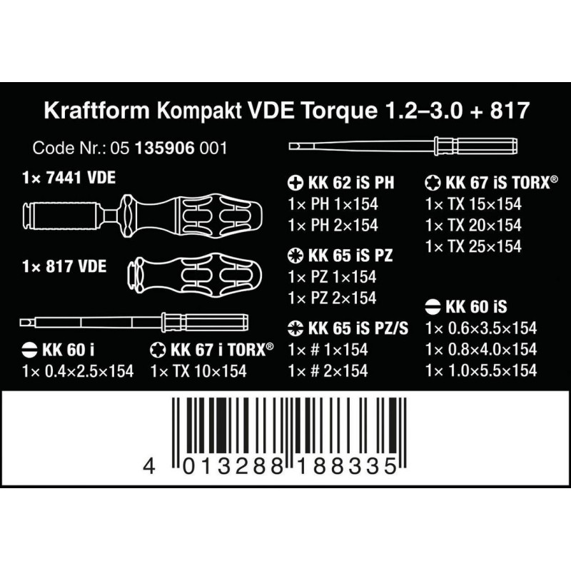 Wera VDE 16 Torklu Tornavida 1,2-3,0Nm İnce Uçlu Set 05135906001