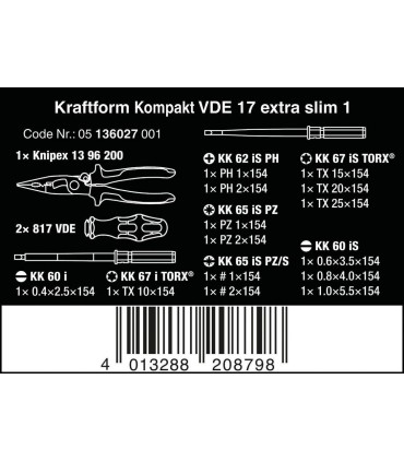 Wera VDE 17 KF Kompakt Elektrikçi Ekstra İnce Tornavida Seti 05136027001
