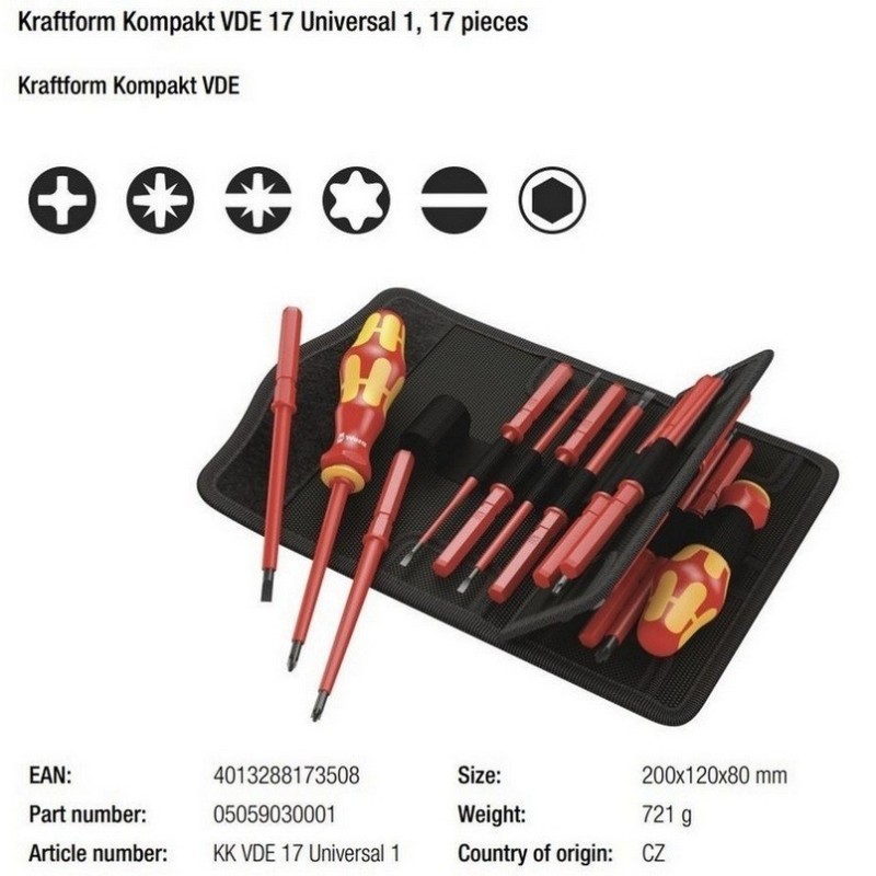 Wera VDE 17 KF Kompakt Elektrikçi Tornavida Seti 05059030001