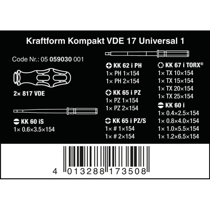 Wera VDE 17 KF Kompakt Elektrikçi Tornavida Seti 05059030001