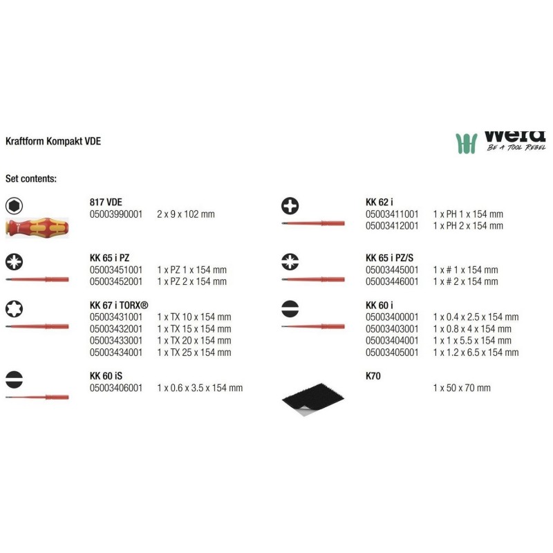 Wera VDE 17 KF Kompakt Elektrikçi Tornavida Seti 05059030001