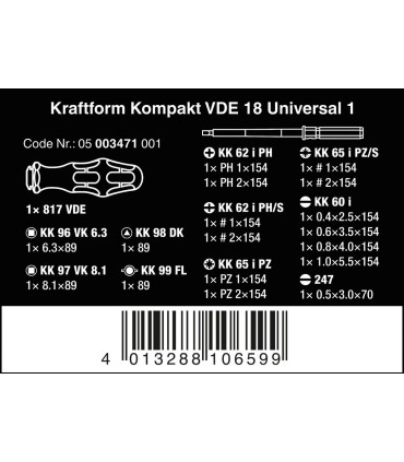 Wera VDE 18 KF Kompakt Elektrikçi Tornavida Seti 1 05003471001