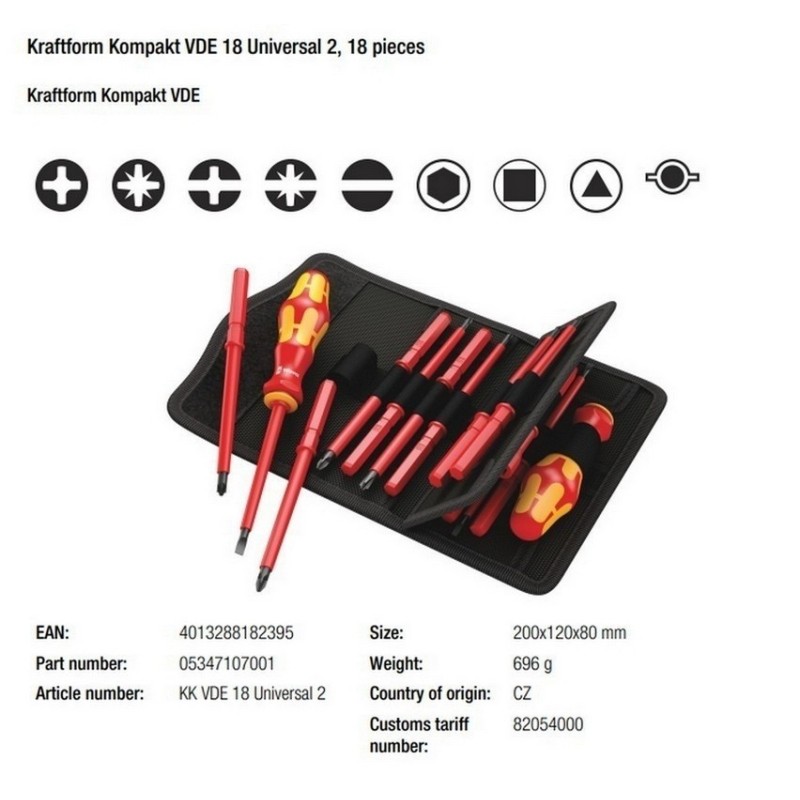 Wera VDE 18 KF Kompakt Elektrikçi Tornavida Seti 2 05347107001