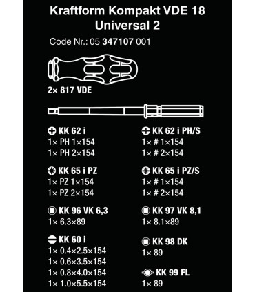 Wera VDE 18 KF Kompakt Elektrikçi Tornavida Seti 2 05347107001