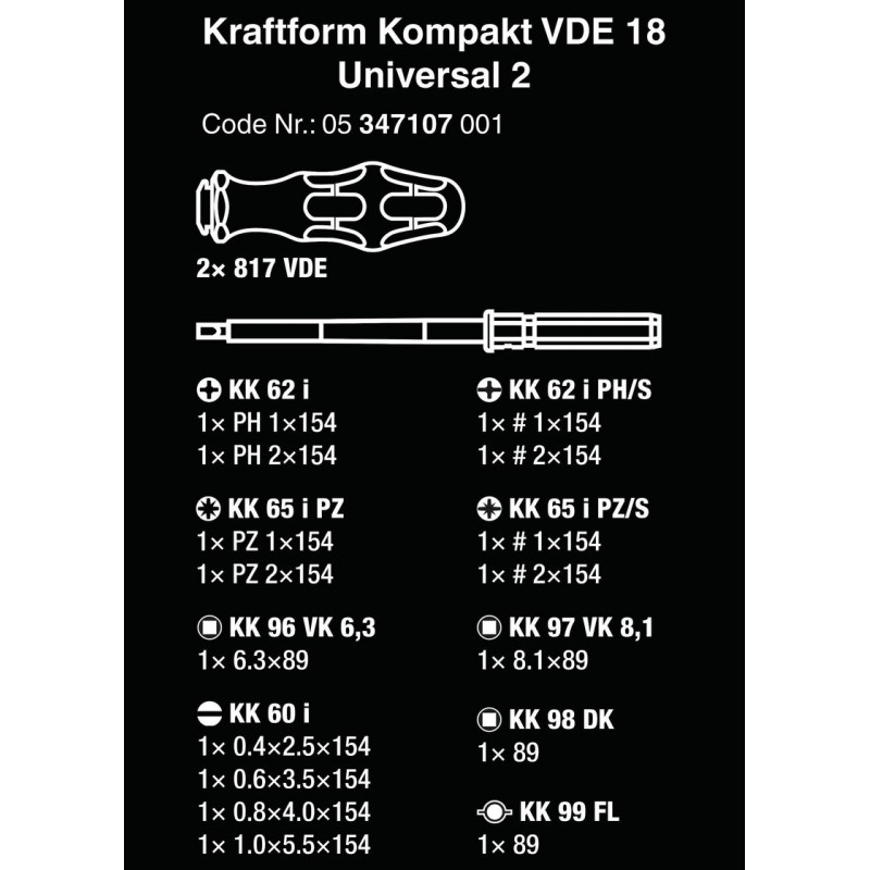 Wera VDE 18 KF Kompakt Elektrikçi Tornavida Seti 2 05347107001