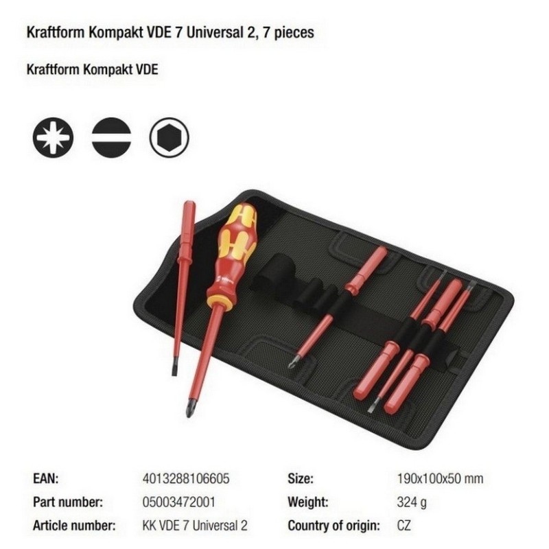 Wera KF Kompakt VDE 7 Elektrikçi Tornavida Seti U2 05003472001