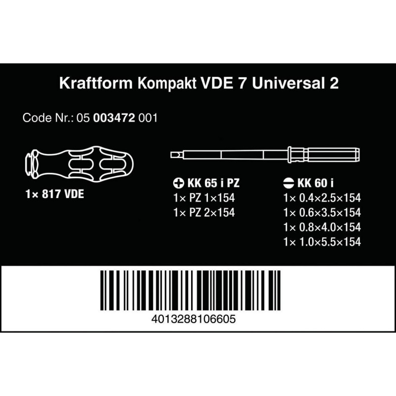 Wera KF Kompakt VDE 7 Elektrikçi Tornavida Seti U2 05003472001
