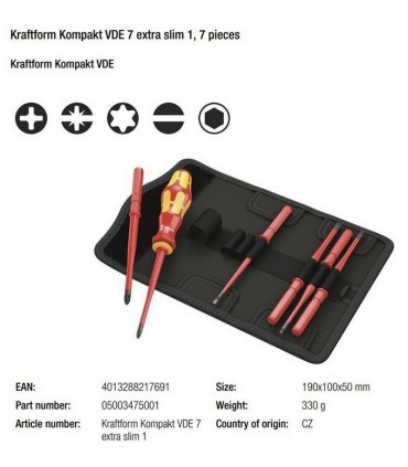 Wera VDE 7 KF Elektrikçi İnce Uçlu Tornavida Seti 05003475001