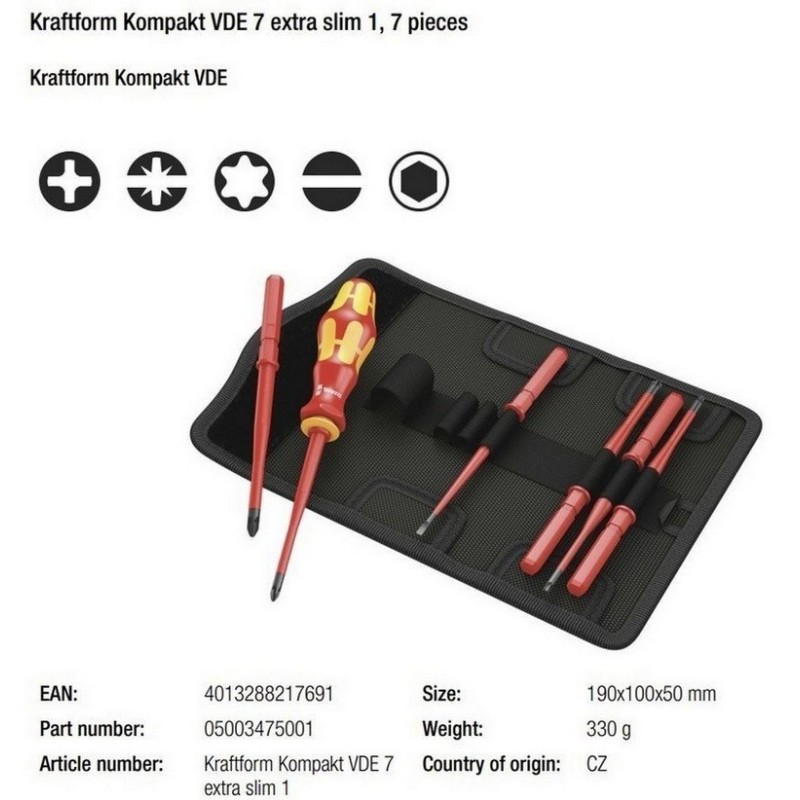 Wera VDE 7 KF Elektrikçi İnce Uçlu Tornavida Seti 05003475001