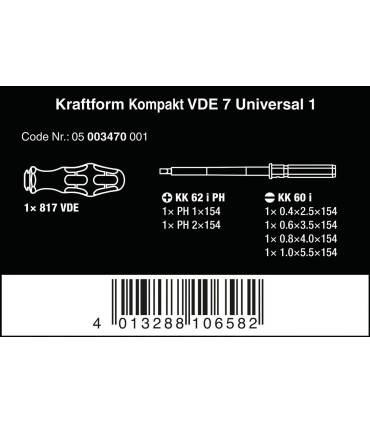 Wera VDE 7 KF Kompakt Elektrikçi Tornavida Seti U1 05003470001