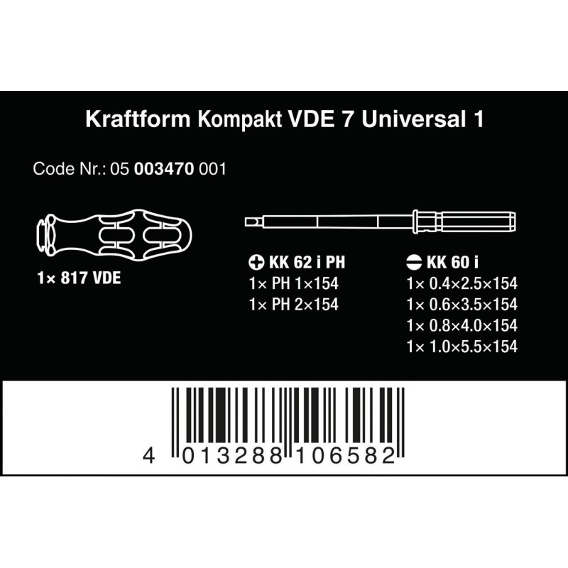 Wera VDE 7 KF Kompakt Elektrikçi Tornavida Seti U1 05003470001