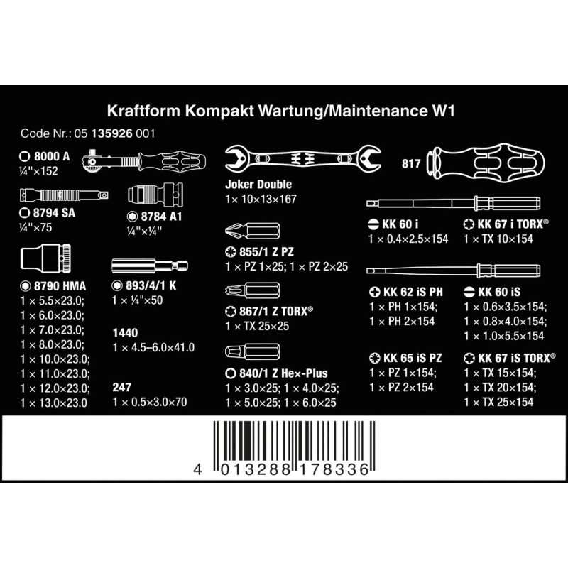 Wera W1 Kraftform Kompakt Tamir Seti 05135926001