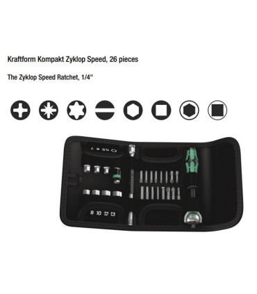 Wera Zyklop Speed KF Kompakt 1/4" Cırcır Lokma Bits Seti 26P 05051045001