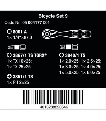 Wera Bisiklet Set 9 Mini Cırcır Bits Seti 05004177001