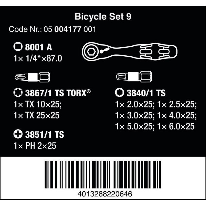 Wera Bisiklet Set 9 Mini Cırcır Bits Seti 05004177001