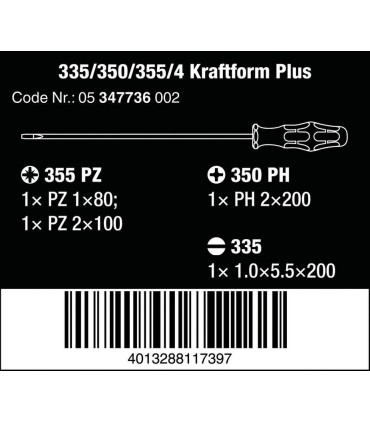 Wera 335/350/355/4 Kraftform Plus Tornavida Seti 200mm 05347736002