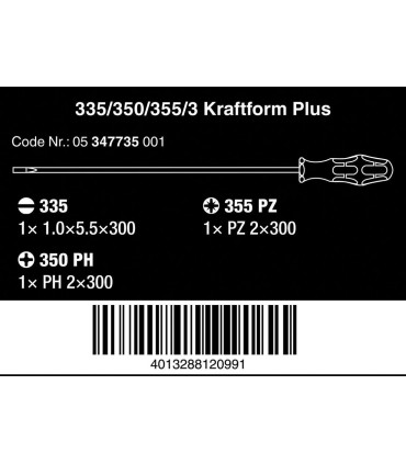Wera 335/350/355/3 Kraftform Plus Tornavida Seti 300mm 05347735002