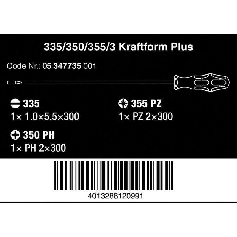 Wera 335/350/355/3 Kraftform Plus Tornavida Seti 300mm 05347735002