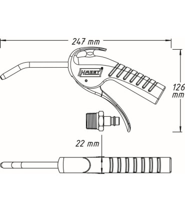 Hazet 9040P-1 Basınçlı Hava Üfleme Tabancası Eğik Boru100mm