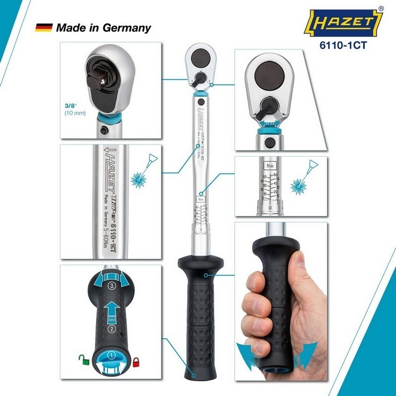 Hazet 6110-1CT 5-60Nm 3/8" Ayarlanabilir Tork Anahtarı ±%2