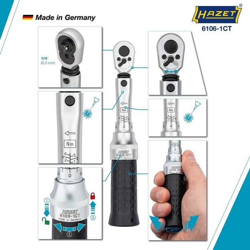 Hazet 6106-1CT 1-6Nm 1/4" Ayarlanabilir Tork Anahtarı ±%2