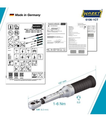Hazet 6106-1CT 1-6Nm 1/4" Ayarlanabilir Tork Anahtarı ±%2