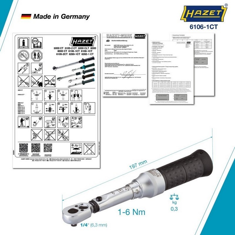 Hazet 6106-1CT 1-6Nm 1/4" Ayarlanabilir Tork Anahtarı ±%2