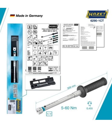 Hazet 6290-1CT 5-60Nm 9X12mm Değişken Uçlu Torkmetre ±%2