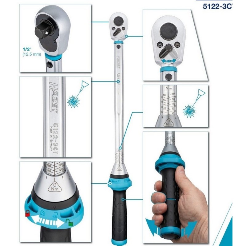 Hazet 5122-3ct 40-200Nm 1/2" Ayarlanabilir Torkmetre ±%3