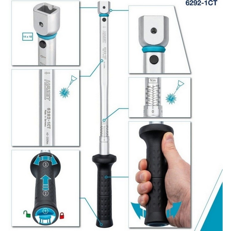 Hazet 6292-1ct 40-200Nm 14x18mm Değişken Uçlu Torkmetre ±%2