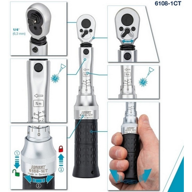 Hazet 6108-1CT 2-10Nm 1/4" Ayarlanabilir Tork Anahtarı ±%2