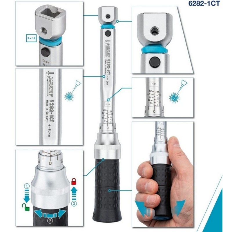 Hazet 6282-1CT 4-40Nm 9X12mm Değişken Uçlu Torkmetre ±%2