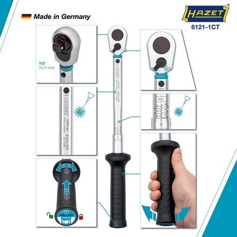 Hazet 6121-1CT 20-120Nm 1/2" Ayarlı Torkmetre ±%2