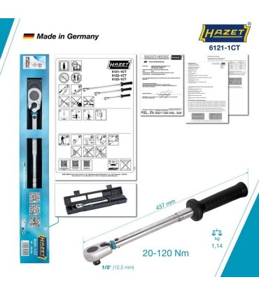 Hazet 6121-1CT 20-120Nm 1/2" Ayarlı Torkmetre ±%2