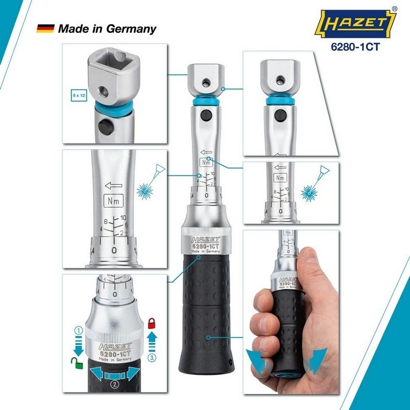 Hazet 6280-1CT 2-10Nm 9X12 Değişken Uçlu Torkmetre ±%2