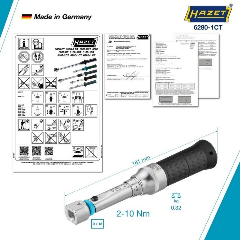 Hazet 6280-1CT 2-10Nm 9X12 Değişken Uçlu Torkmetre ±%2