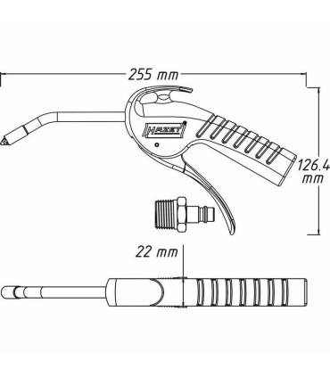 Hazet 9040P-3  Basınçlı Hava  Sessiz Üfleme Tabancası Eğik Boru 100mm