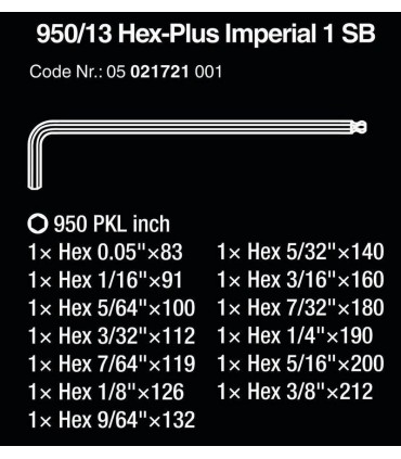 Wera 950/13 PKL SB HexPlus Topbaş Alyan Seti Imperyal 05021721001