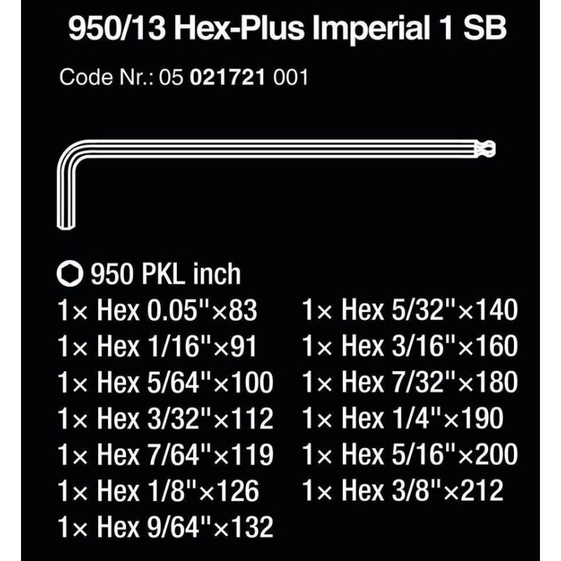 Wera 950/13 PKL SB HexPlus Topbaş Alyan Seti Imperyal 05021721001