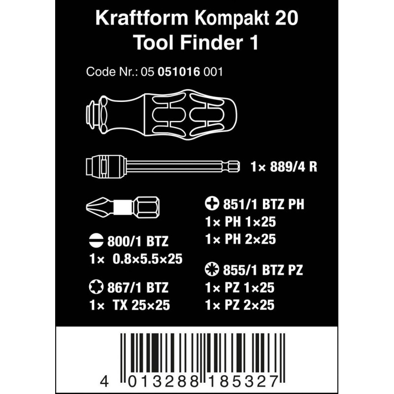 Wera Tool-Finder 20 KF Kompakt Tornavida Bits Seti 1 05051016001