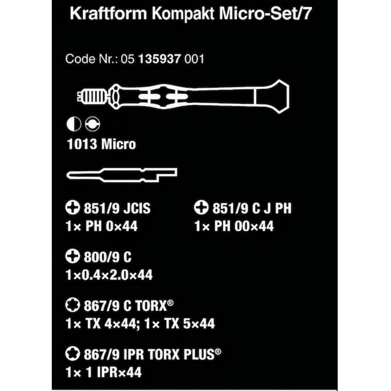 Wera 1013 KK MicroSet7 Bits Tornavida Seti 7P 05135937001