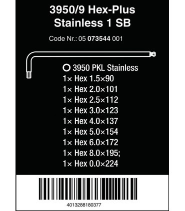 Wera 3950/9 PKL SB Hexplus Topbaş Alyan Anahtar Seti 1 05073544001