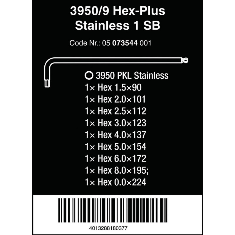 Wera 3950/9 PKL SB Hexplus Topbaş Alyan Anahtar Seti 1 05073544001