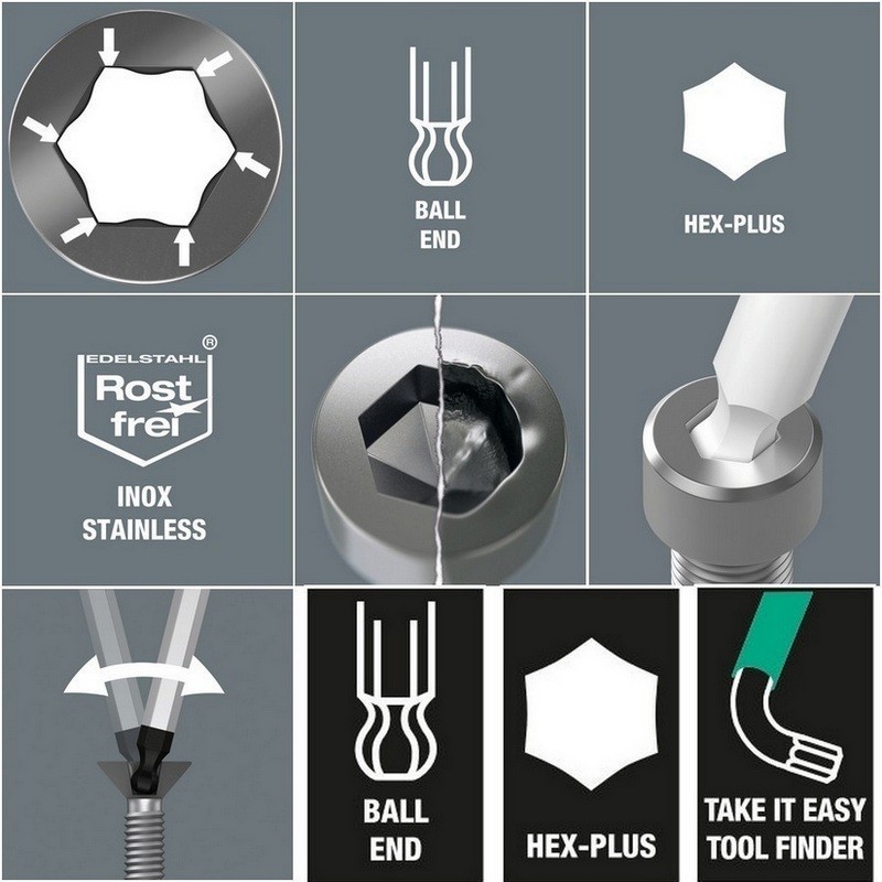 Wera 950 PKL BM Alyan Anahtar Topbaş HexPlus 2,5mm Blacklaser 05027103001