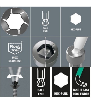 Wera 950 PKL Alyan Anahtar Topbaş HexPlus 1/16" 05022081001