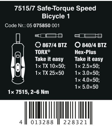 Wera 7515/7 Safe-Torque Speed 2-6Nm Bisiklet 1 Seti 05075850001