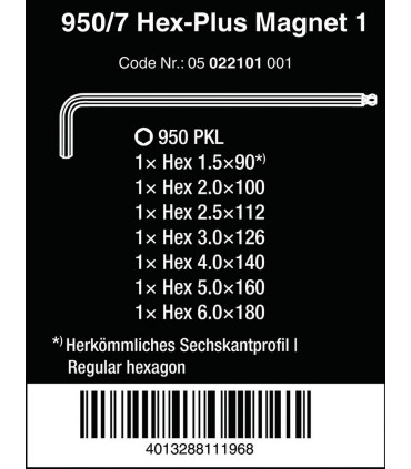 Wera 950/7 PKL Krom Alyan Seti 1 Topbaş HexPlus Manyetik 05022101001