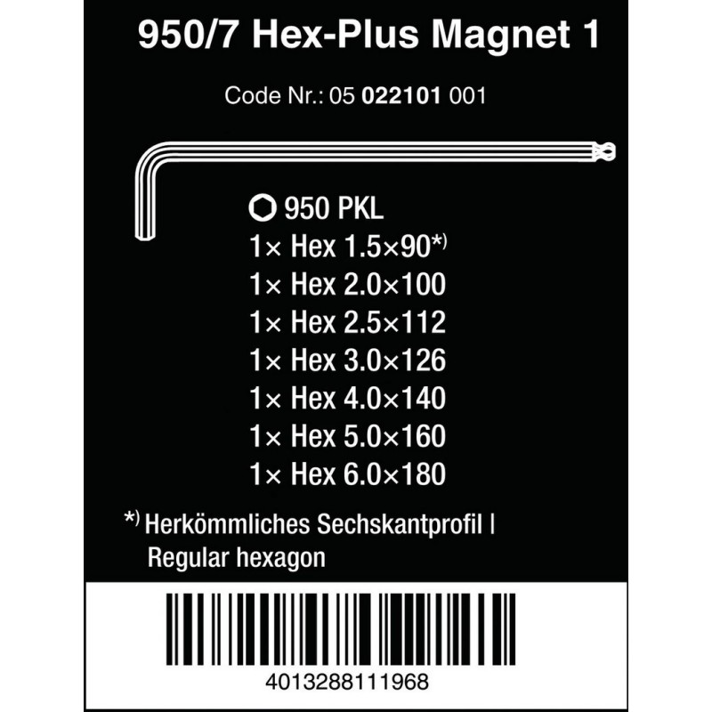 Wera 950/7 PKL Krom Alyan Seti 1 Topbaş HexPlus Manyetik 05022101001