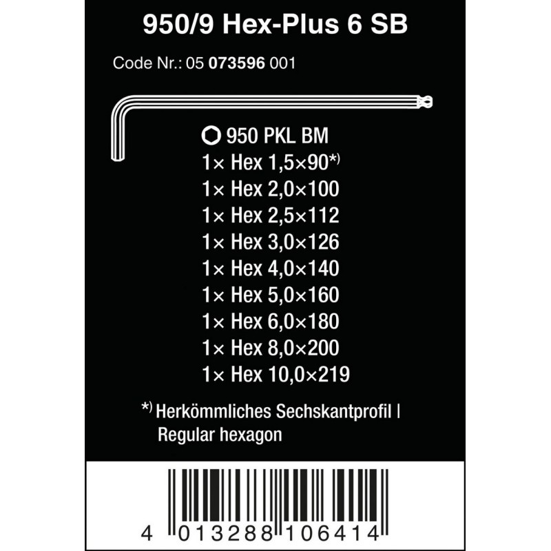 Wera 950/9 PKL BM 6 SB Alyan Seti Topbaş HexPlus 05073596001