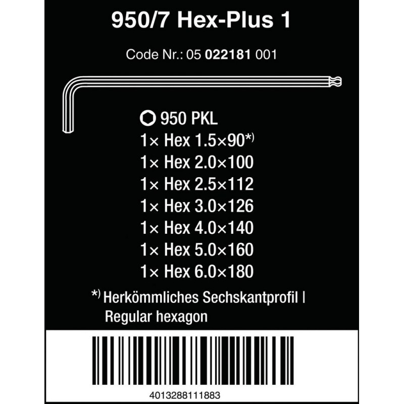 Wera 950/7 PKL Krom Alyan Seti 1 Topbaş Hexplus 05022181001